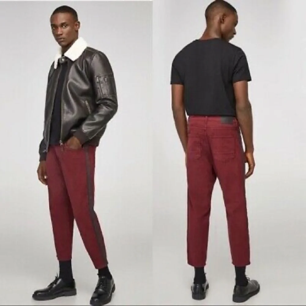 Zara Man Loose Fit Cropped Burgundy Jeans NWT 36 Red Men’s